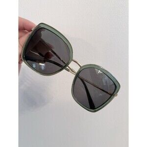 DIFF Eyewear Women's Green Square Cat Eye Polarized Sunglasses Gold Trim